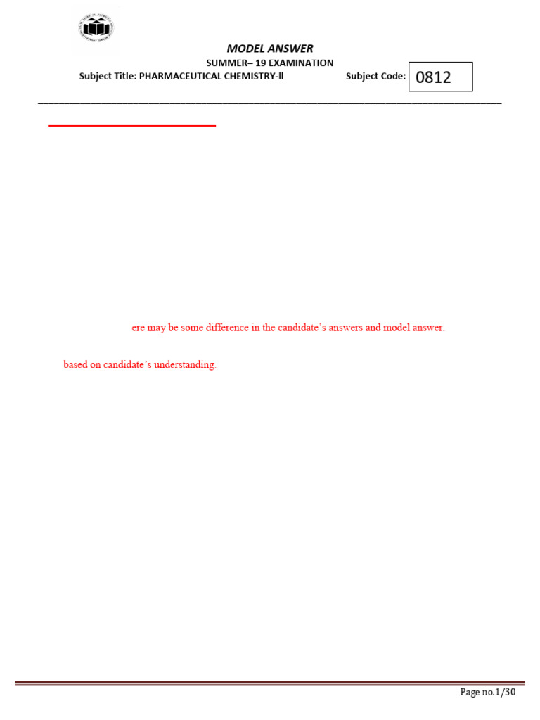 Model Answer: Pharmaceutical Chemistry II | PDF | Medical Specialties ...