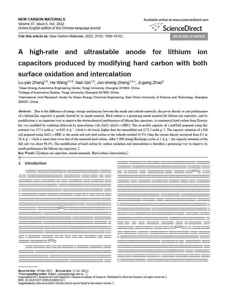 Enhanced Hard Carbon Anode for LICs | PDF | Lithium Ion Battery ...