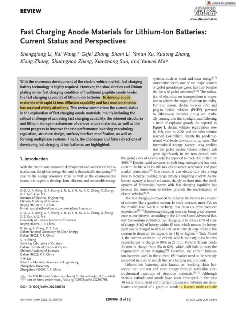 Fast Charging Anodes for Lithium-Ion Batteries | PDF | Lithium Ion ...