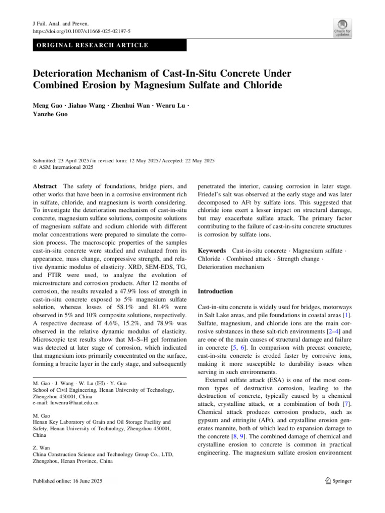 Concrete Deterioration from Sulfate and Chloride | PDF | Concrete ...