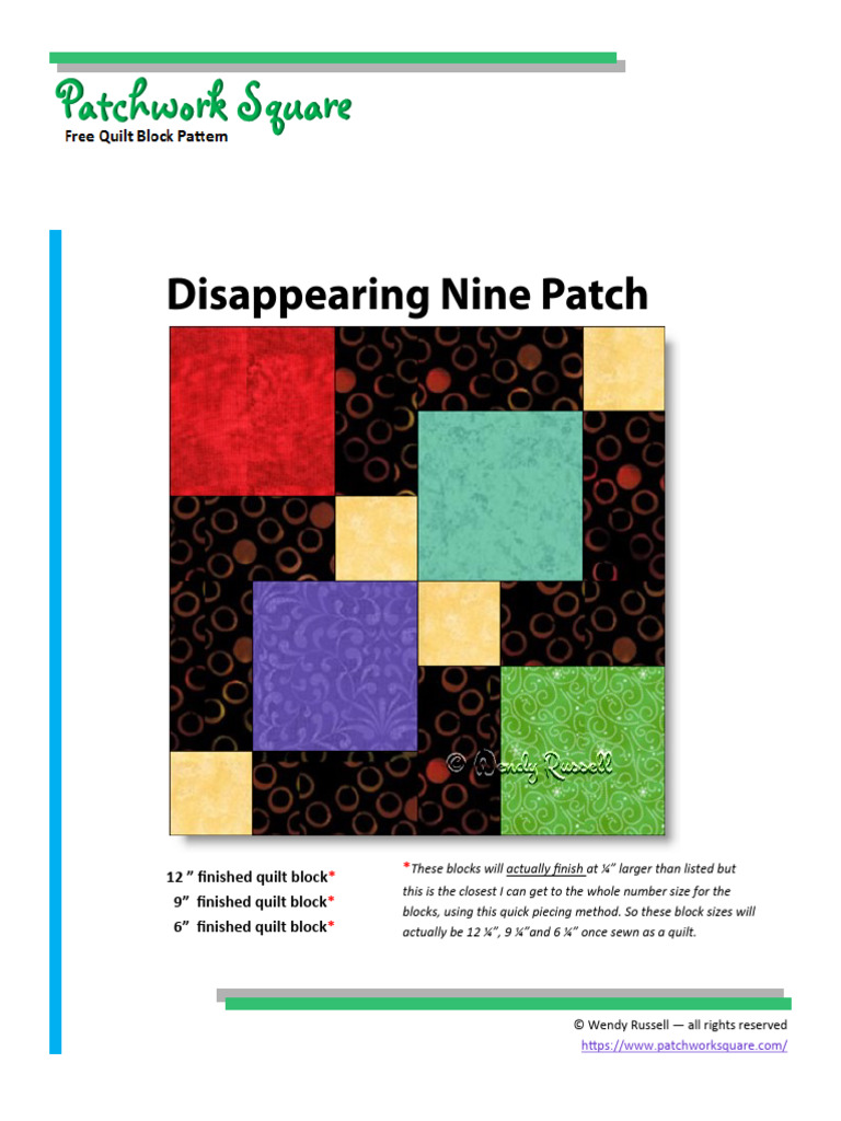 Free Disappearing Nine Patch Pattern | PDF | Quilt | Sewing