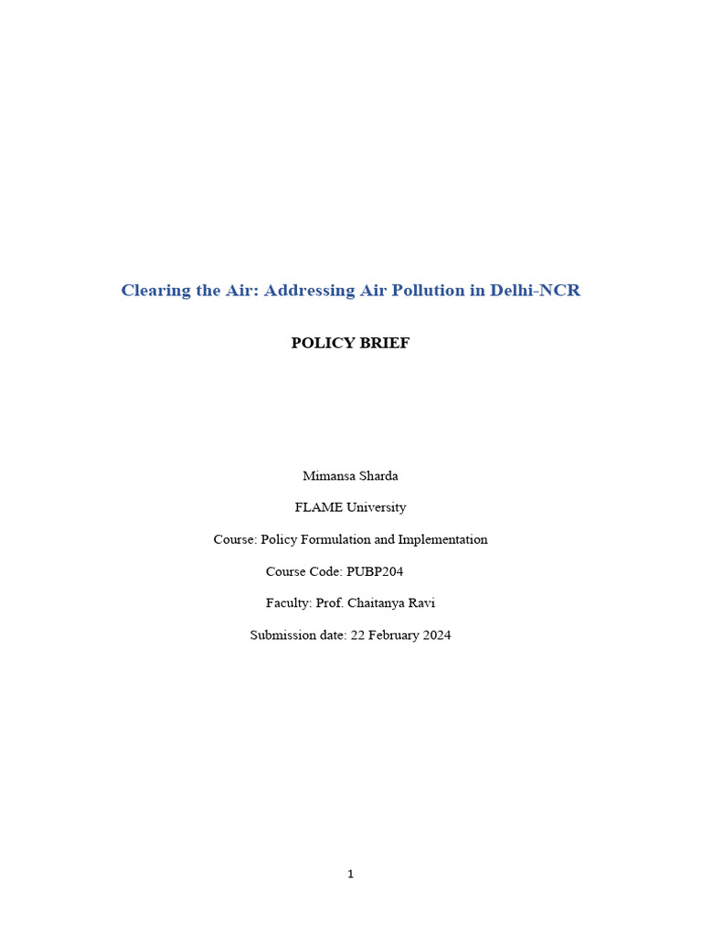 Policy Brief-Example-Mimansa Sharda | PDF | Air Pollution | Electric ...