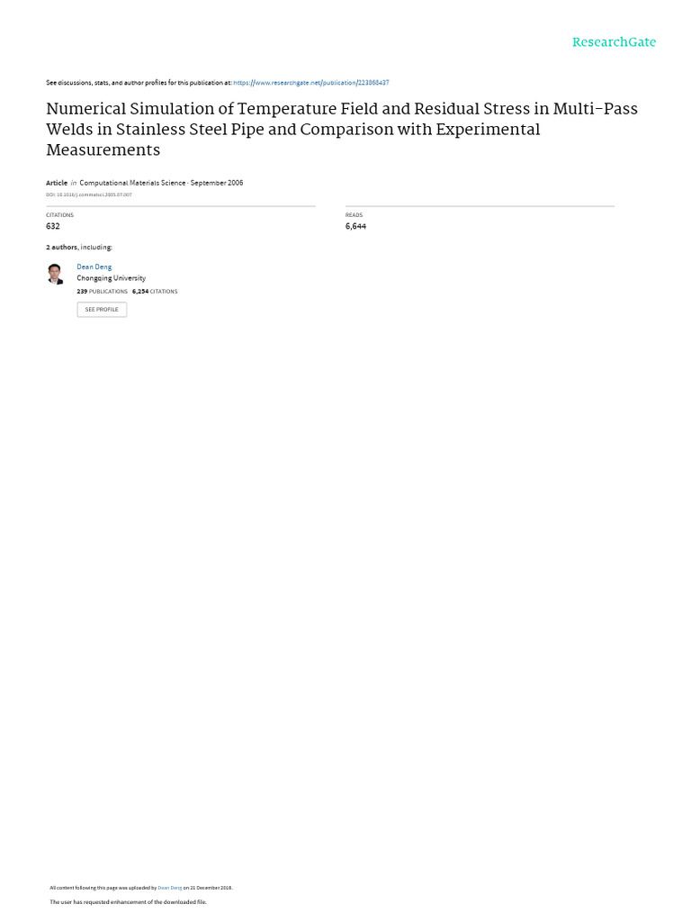 Numerical Simulation of Weld Residual Stress | PDF | Fracture ...