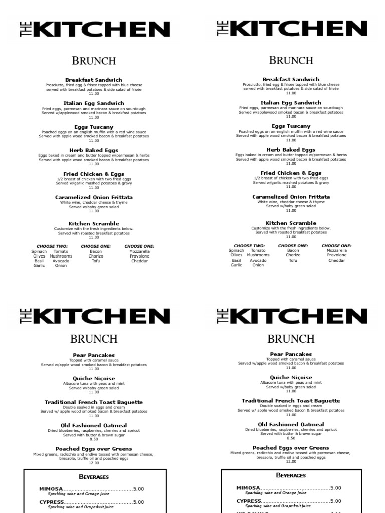 Brunch Menu PDF Bacon Salad