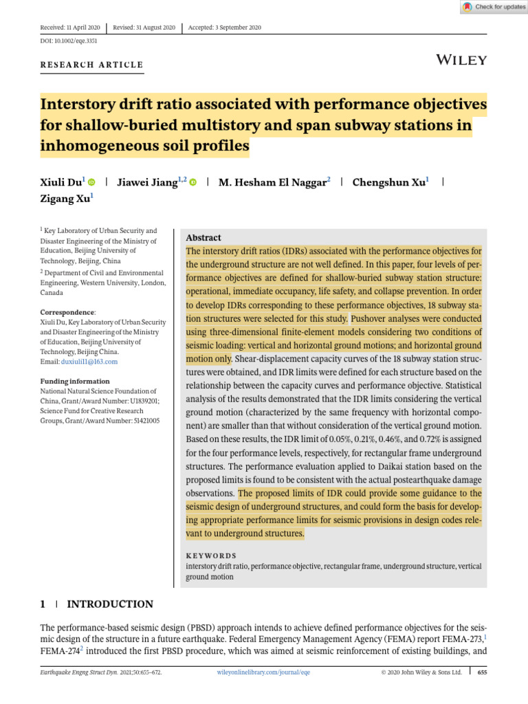 Interstory Drift Ratio Associated With Performance Objectives For ...
