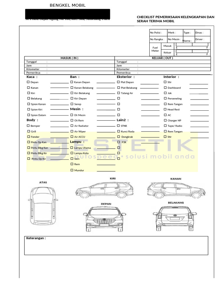 Checklist Serah Terima Mobil Lengkap | PDF