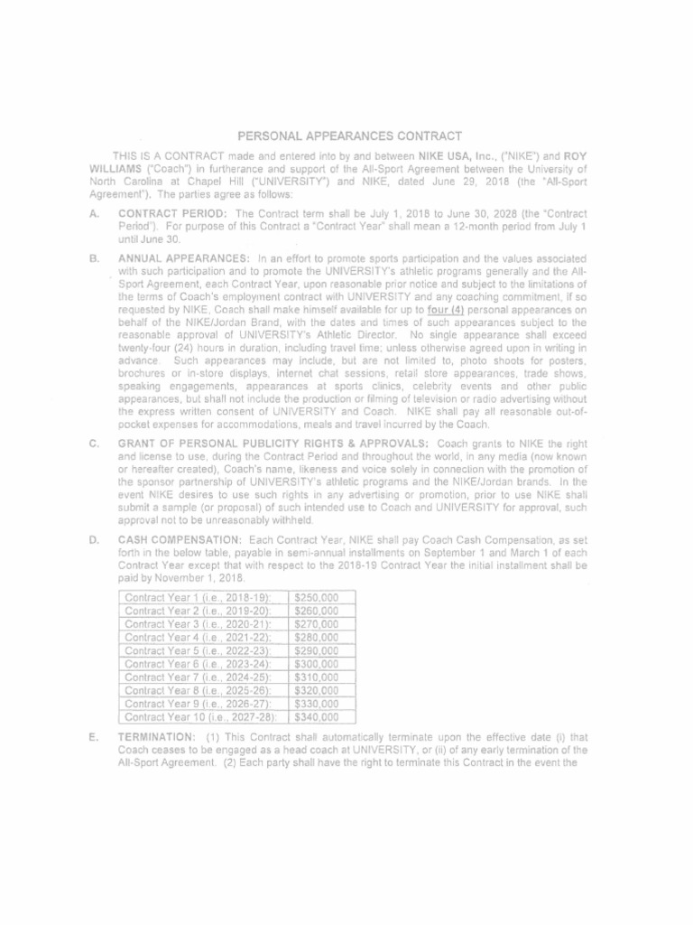 Nike Coach Personal Appearances Contract | PDF | Nike | Business