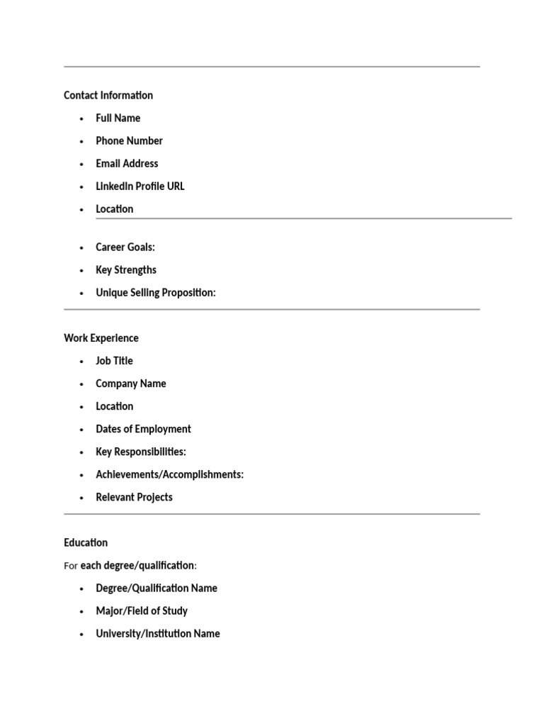 CV and Resume Questionnaire Guide | PDF