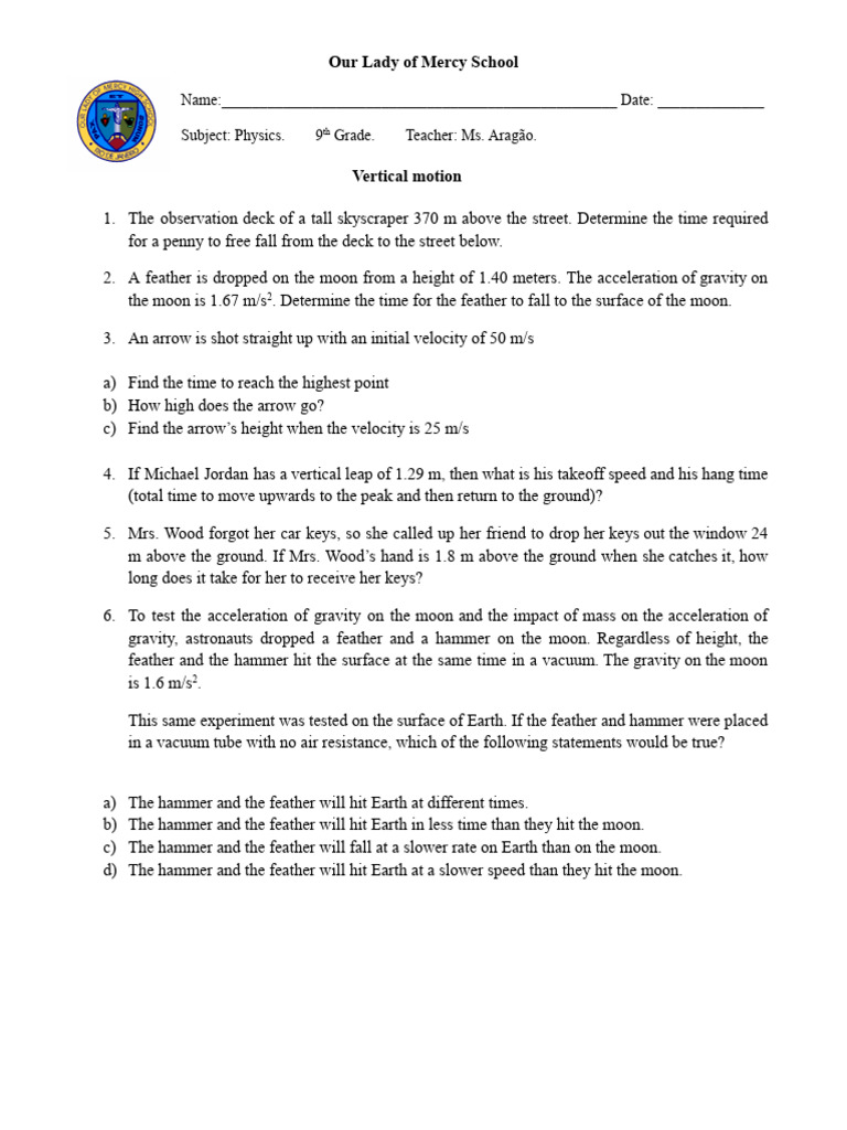 Physics Problems on Vertical Motion | PDF | Acceleration | Mechanics