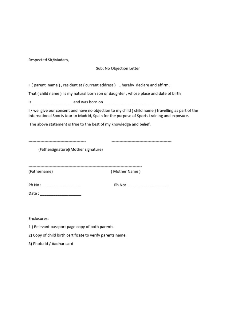 No Objection Letter | PDF
