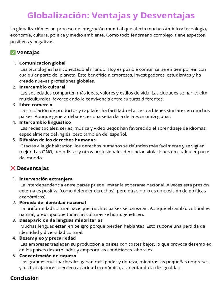 Ventajas y Desventajas de la Globalización | PDF | Globalización ...