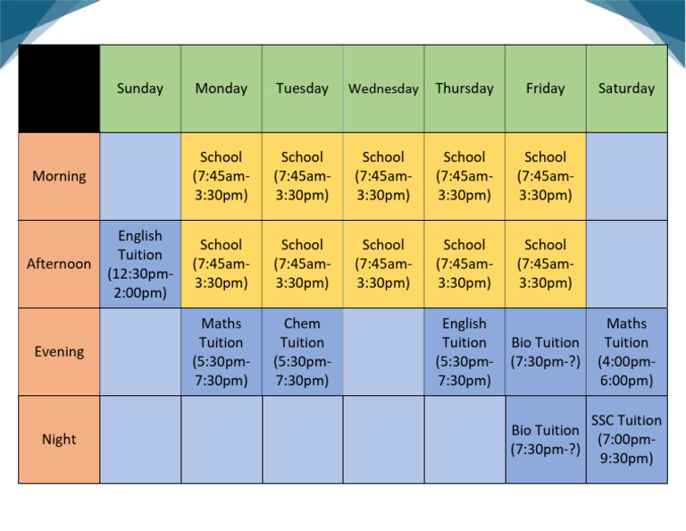 Class 10 Weekly Routine | PDF