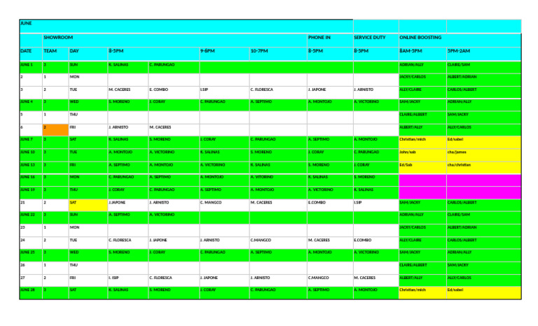 June Service Duty Schedule | PDF