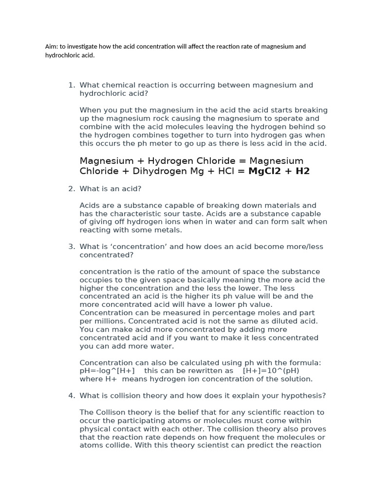 Science SRP Term 1 Aim and Hypothesis | PDF | Acid | Ph