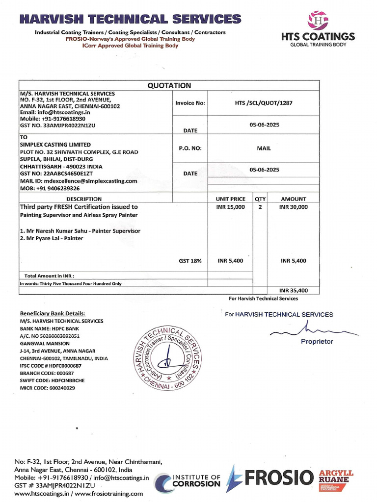 Simplex Casting LTD Quotation | PDF