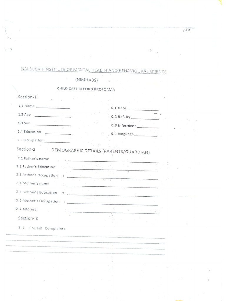 Child Case Record Form for NIMHABS | PDF