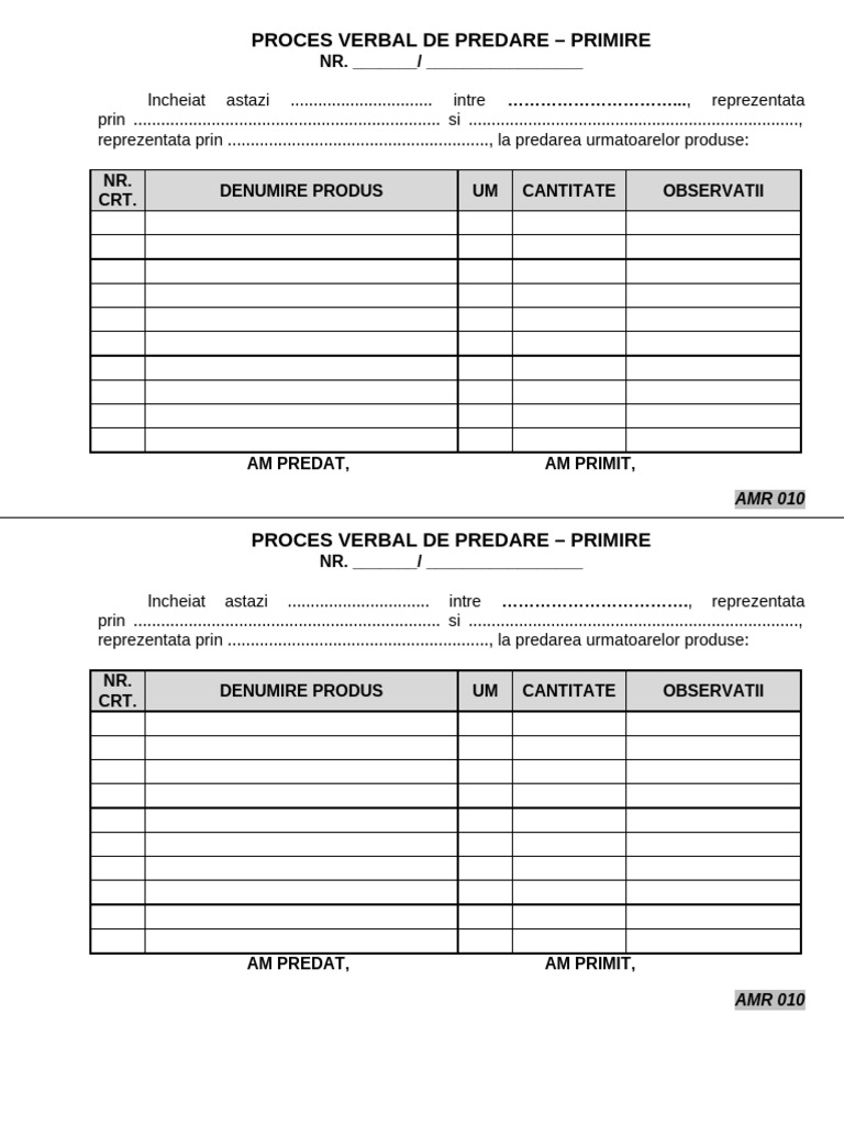 Amr 010 Proces Verbal de Predare | PDF