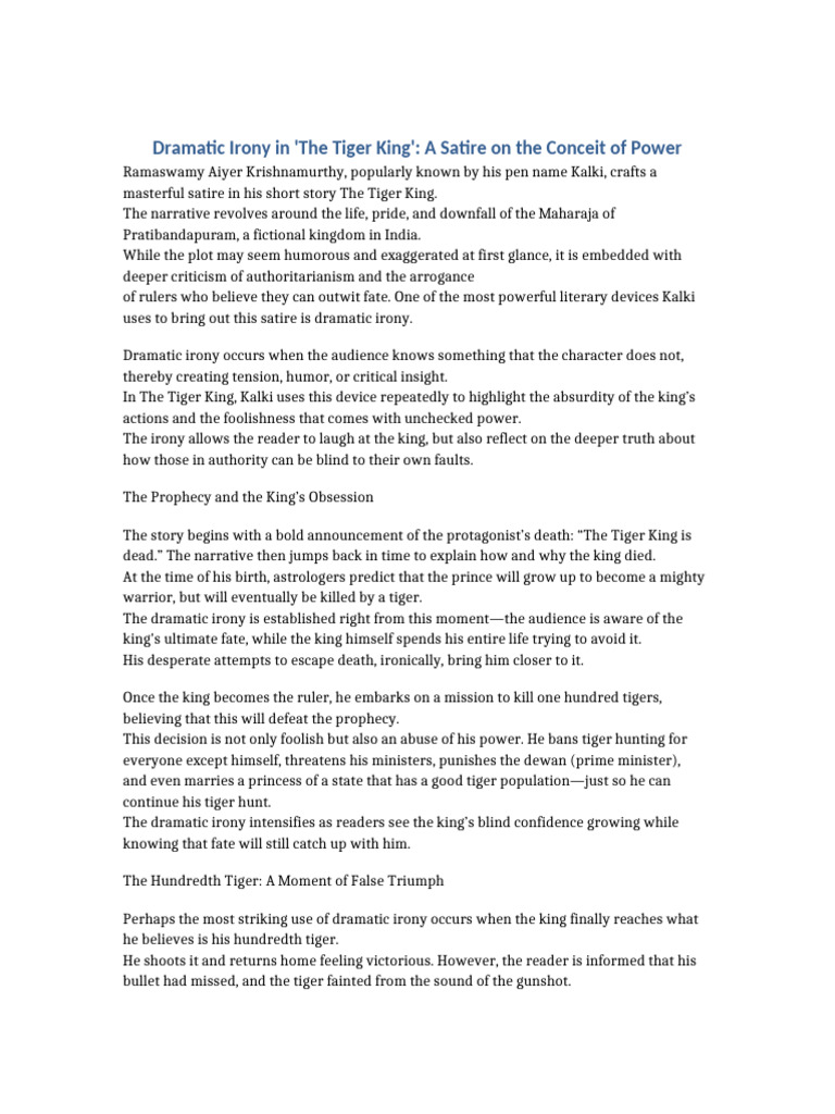 Dramatic Irony Tiger King Essay | PDF | Irony | Satire