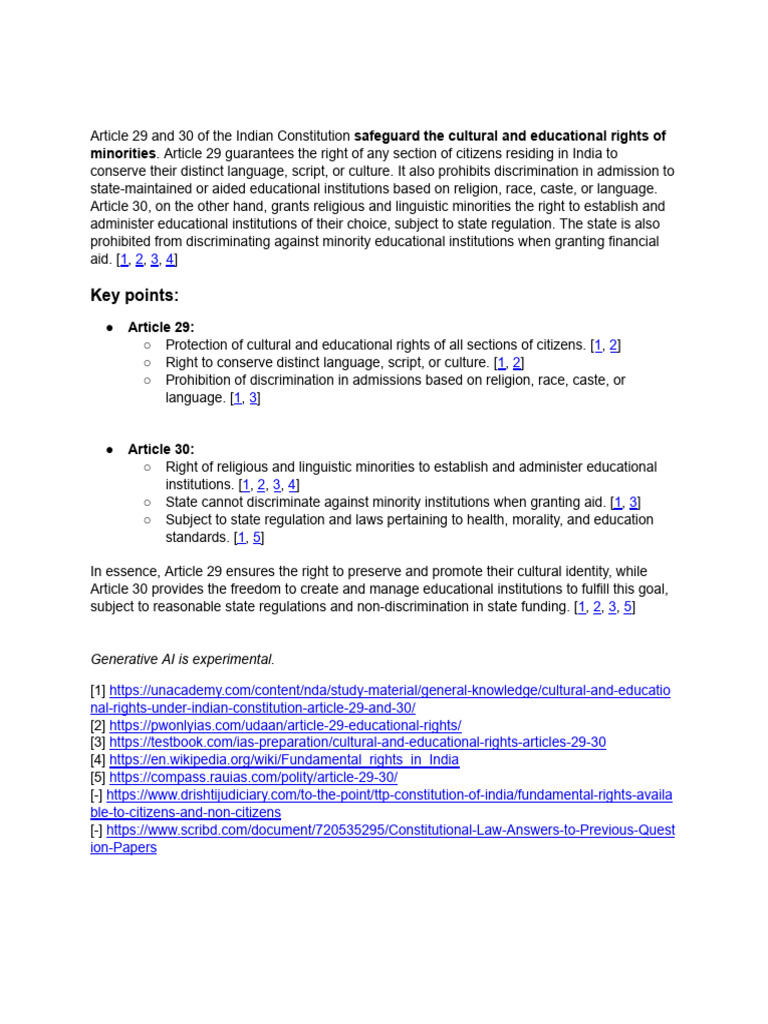 Cultural Rights Under Articles 29-30 | PDF