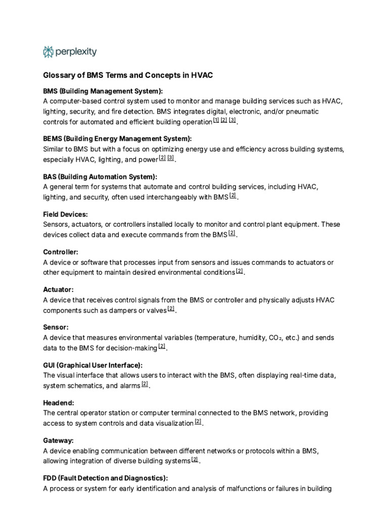 Glossary of BMS Terms and Concepts in HVAC | PDF | Building Automation ...