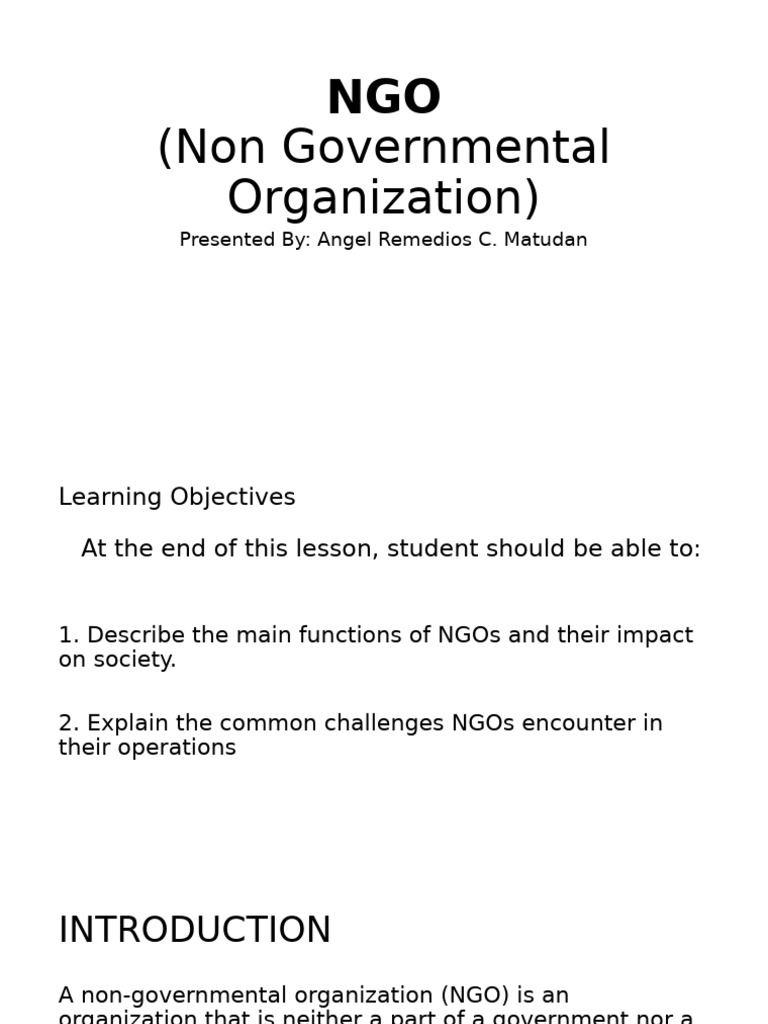 Understanding NGOs and Their Impact | PDF | Non Governmental ...