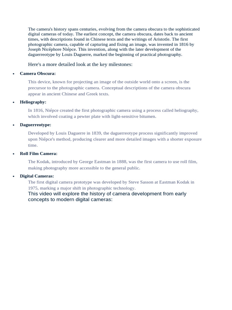 Evolution of Camera Technology History | PDF