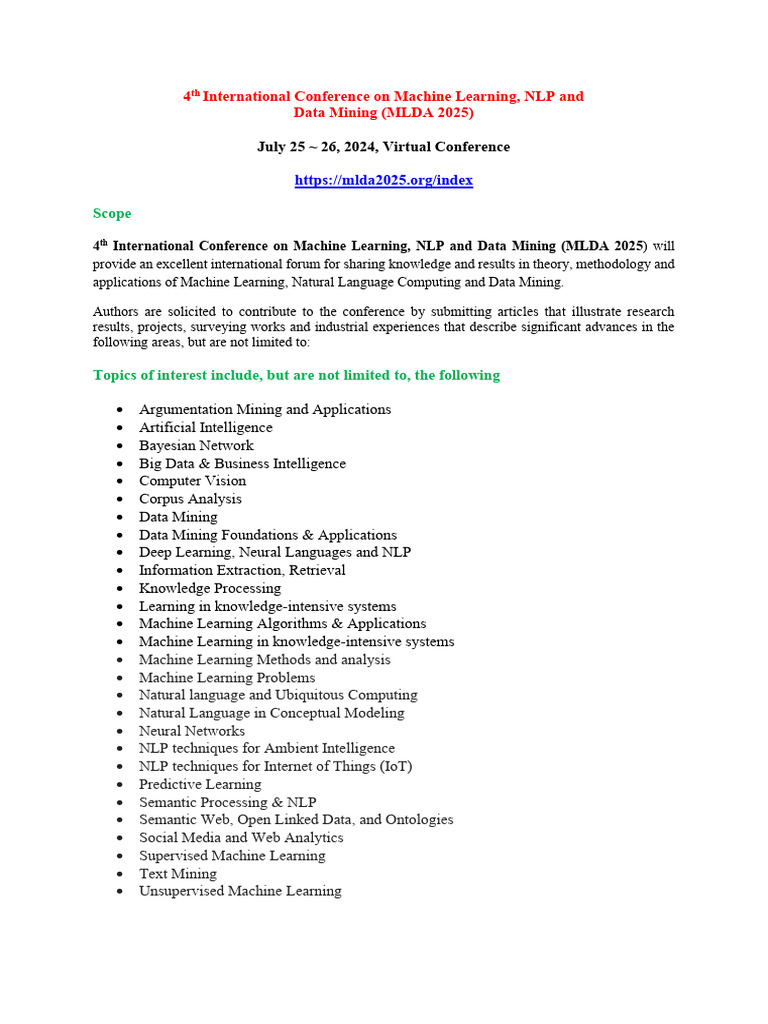 MLDA 2025: Machine Learning Conference | PDF | Machine Learning | Data ...