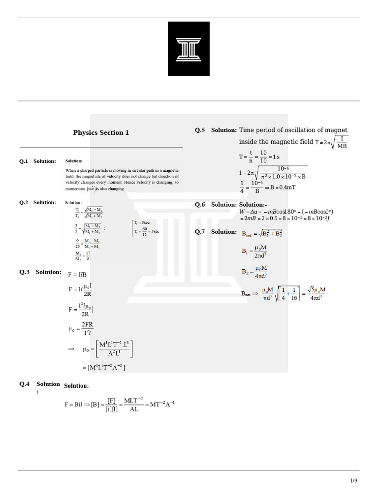 Physics and Mathematics Solutions Guide | PDF | Physical Quantities ...
