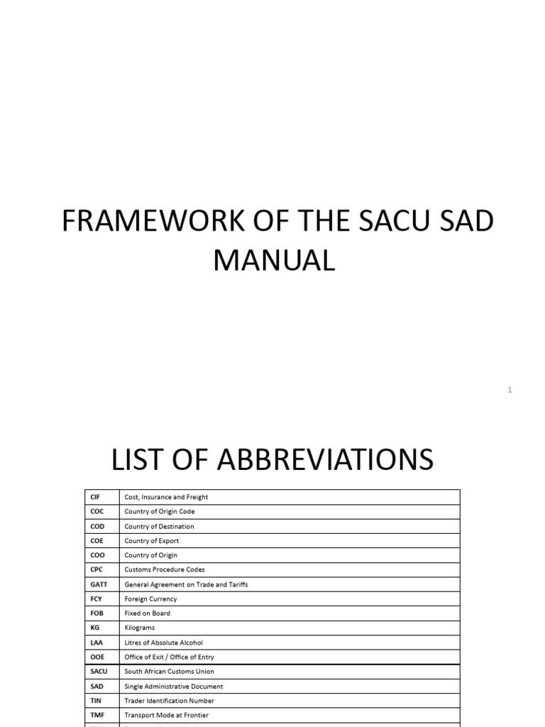 SACU SAD Framework Manual | PDF | Taxes | Customs