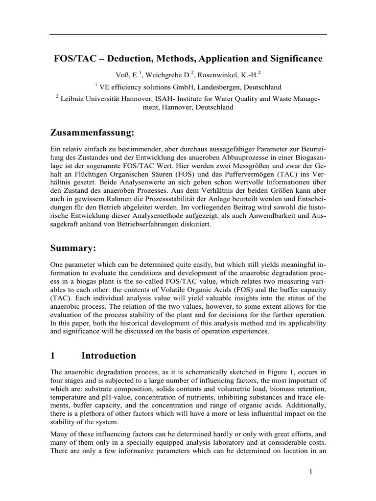 FOS/TAC Analysis in Biogas Plants | PDF | Acid | Ph