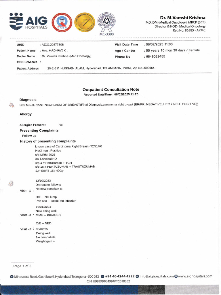 Latest Consultation Note | PDF | Health Care | Breast Neoplasia