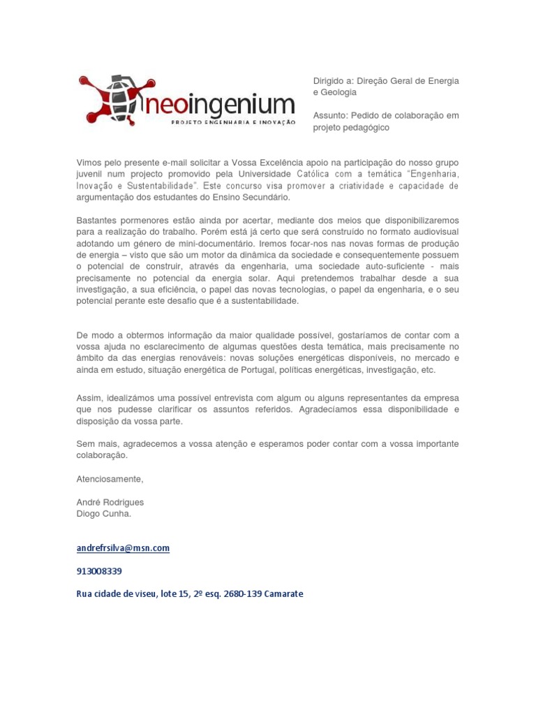 Carta de pedido de colaboração