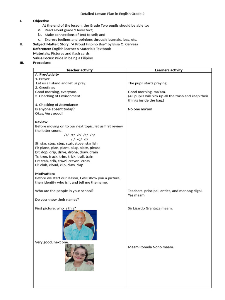 Grade 2 English Lesson Plan: Filipino Pride | PDF