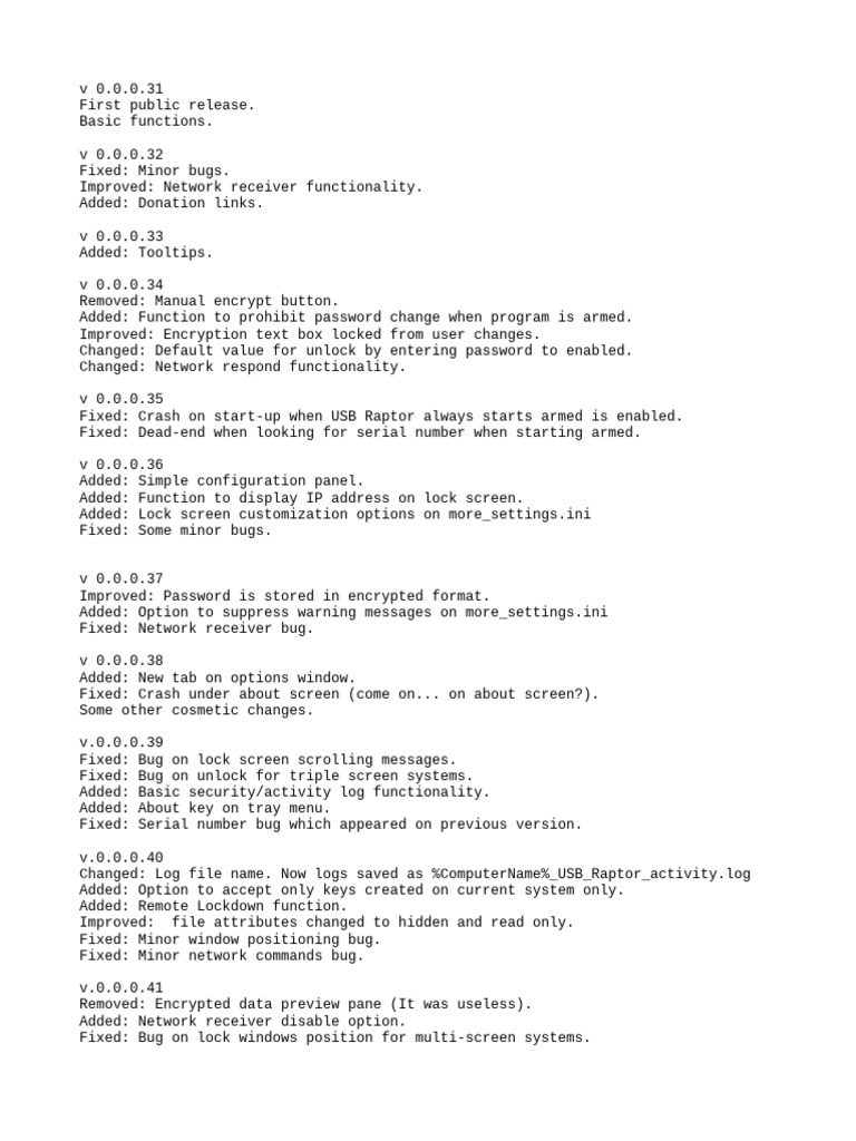 Version Changes | PDF | Software Bug | Usb