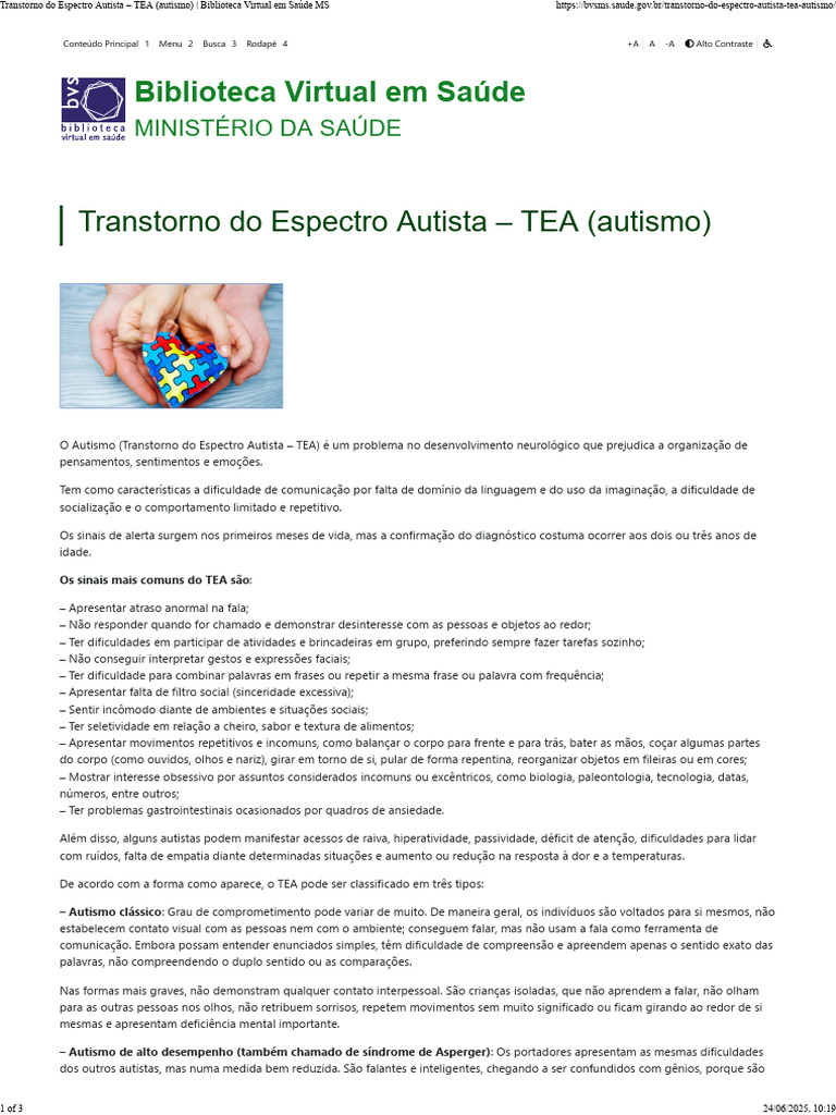 Níveis do Transtorno do Espectro Autista | PDF | Autismo | Psicologia