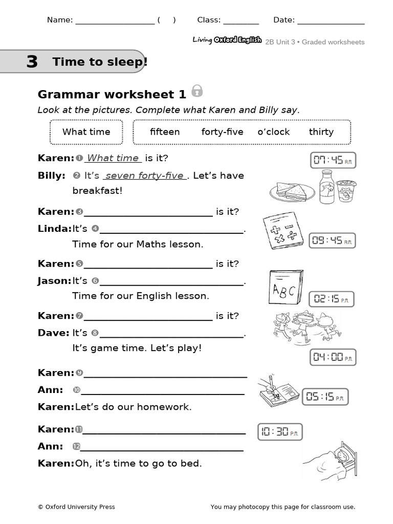 Time to Sleep! Grammar Worksheet | PDF | Learning