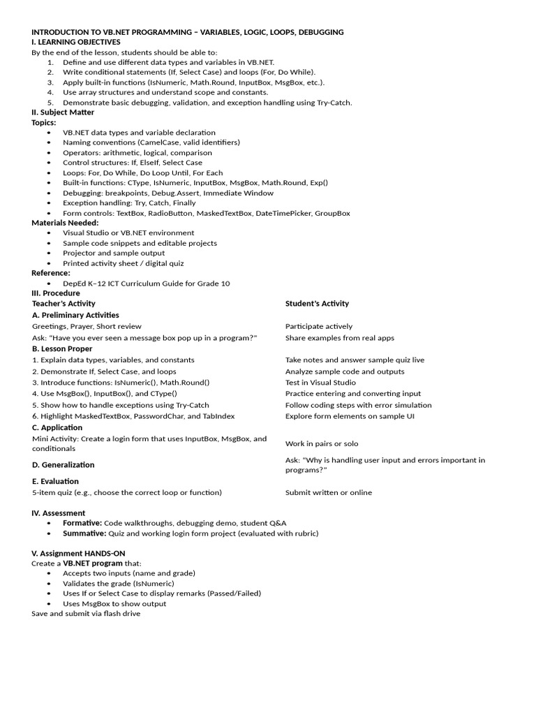 Grd10-Introduction To VB - Net Programming - Variables, Logic, Loops ...