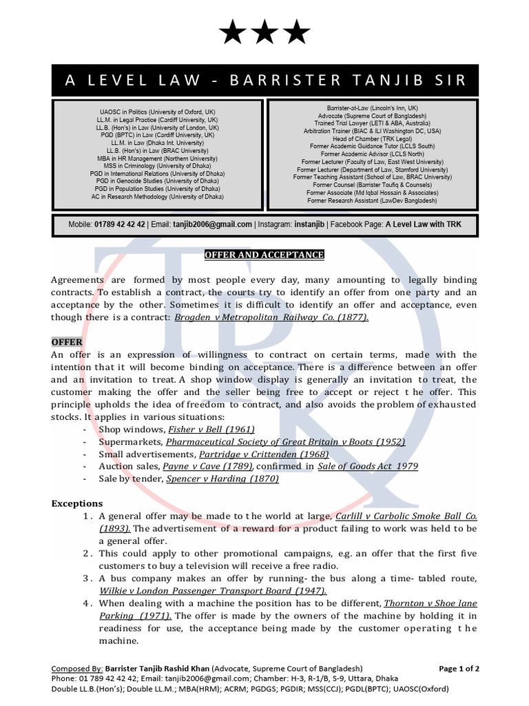 Understanding Offer and Acceptance in Contracts | PDF | Civil Law ...