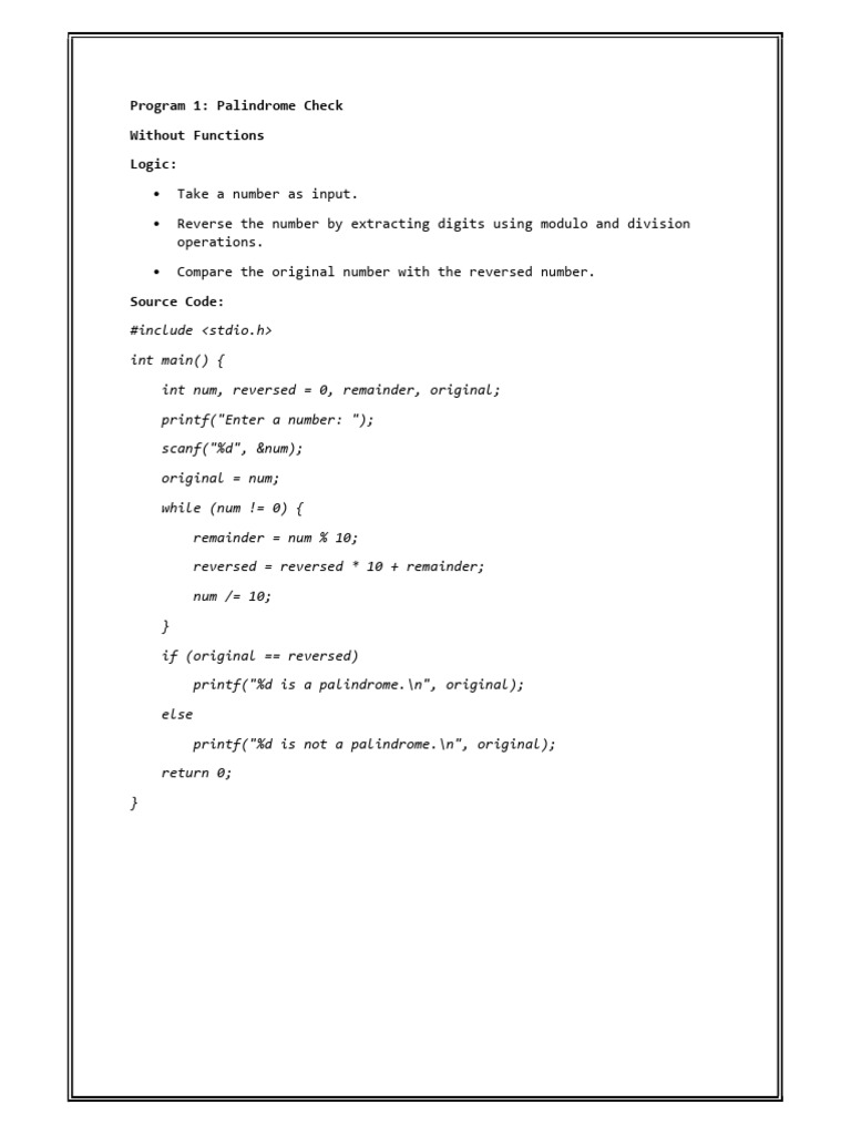 C Programs for Palindrome and Armstrong Checks | PDF | Computer Science ...