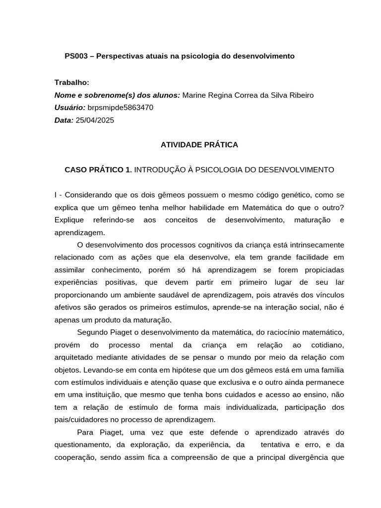 PS003 - Perspectivas Atuais Na Psicologia Do Desenvolvimento | PDF ...
