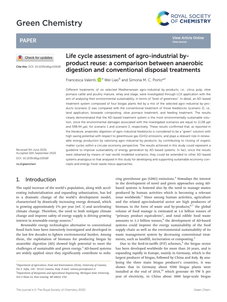 10 1039@d0gc01918f | PDF | Life Cycle Assessment | Biogas
