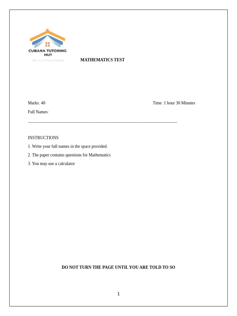 Mathematics Test Paper with Solutions | PDF | Area | Circle