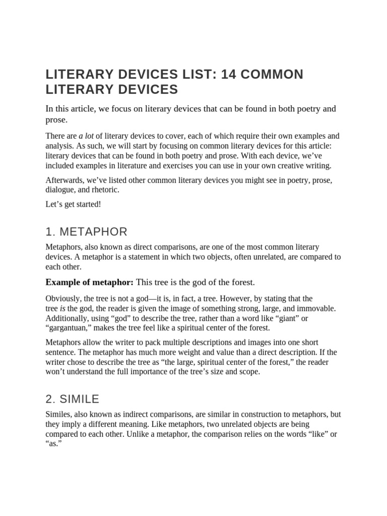Common Literary Devices Explained | PDF | Metaphor | Anthropomorphism
