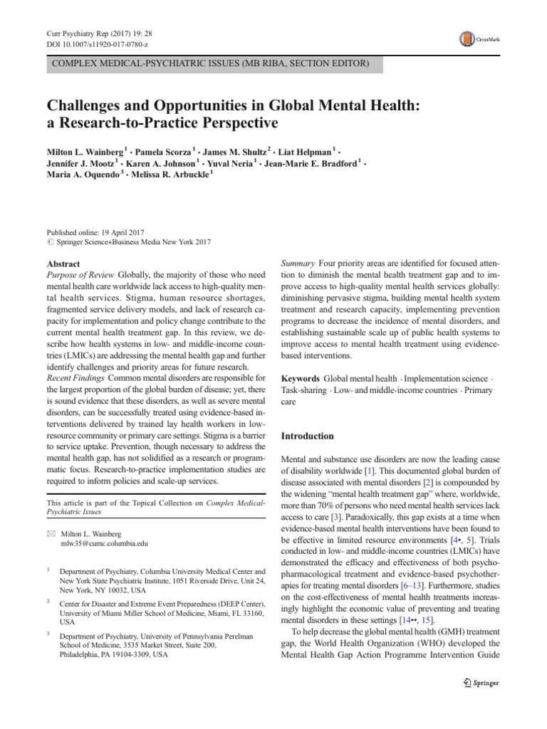 Global Mental Health: Bridging the Treatment Gap | PDF | Mental Health ...