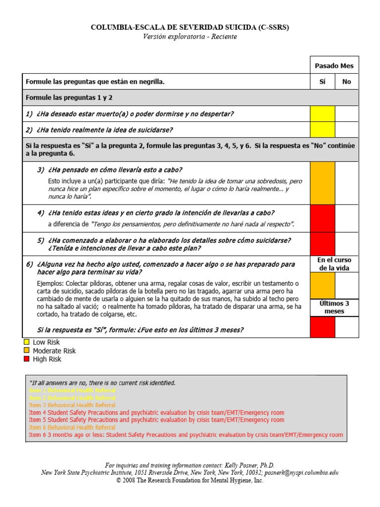 C SSRS Clinical Practice Screener Recent US Spanish 2021docx1 | PDF ...