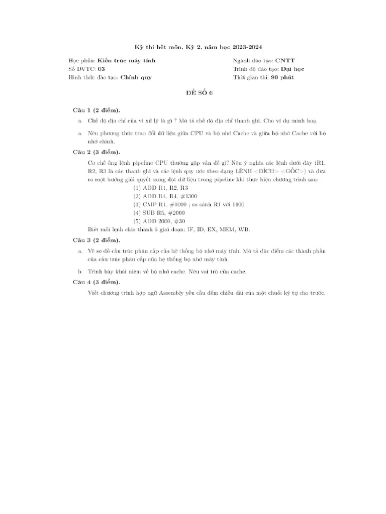 GIẢI ĐỀ KTMT | PDF