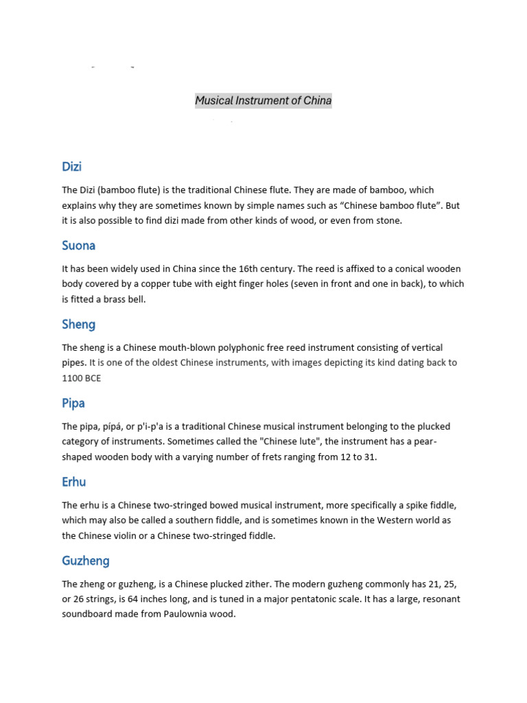 Traditional Chinese Musical Instruments | PDF