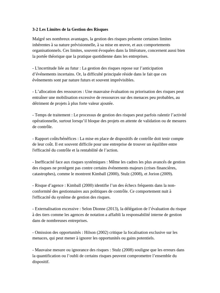 Limites de la Gestion des Risques | PDF | Gestion des risques | Risque