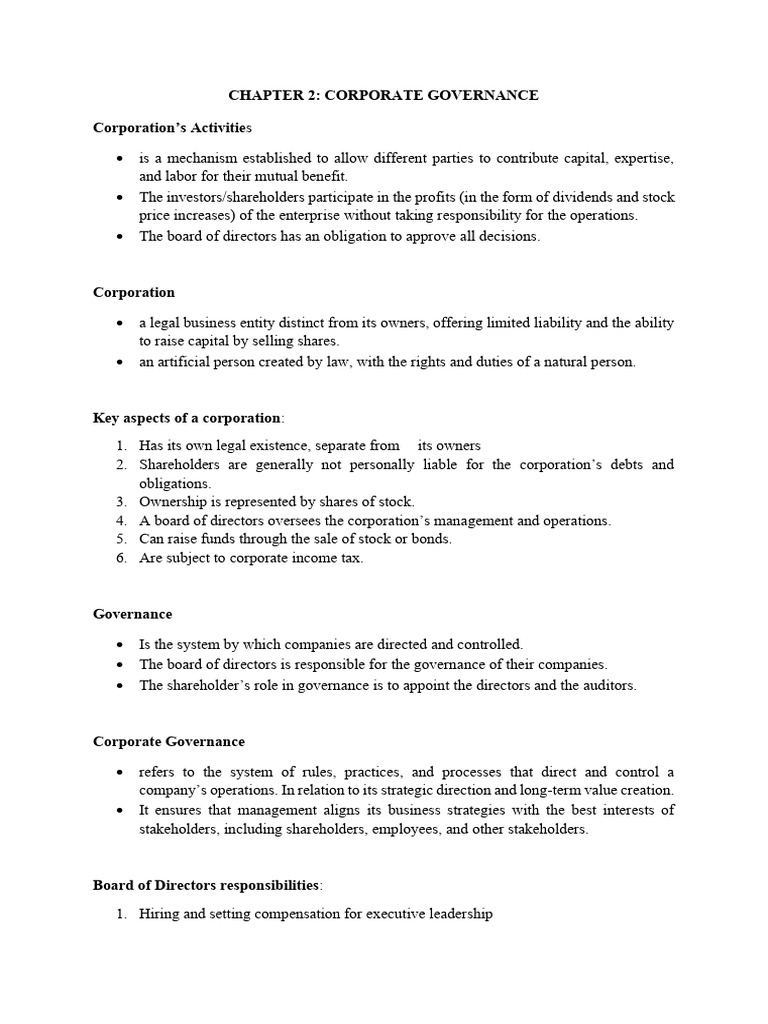 Corporate Governance Overview and Roles | PDF | Board Of Directors ...