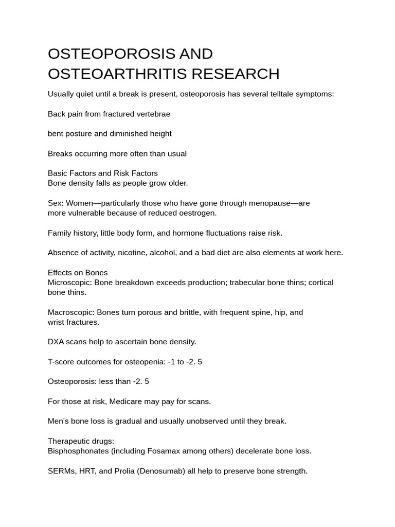 Osteoporosis and Osteoarthritis Overview | PDF | Osteoporosis | Bone